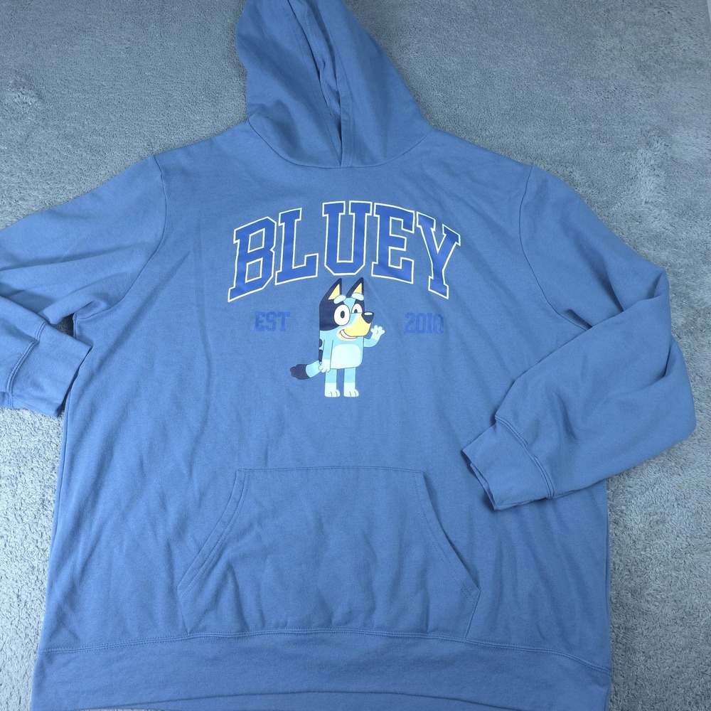 Bluey Hoodie Mens 3XL Blue Pullover Fleece Kangaroo Pocket Graphic Cartoon Dog